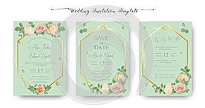 Floral Wedding Invitation, thank you, rsvp, Save the Date, Bridal Shower, marriage day, cards template set, watercolor