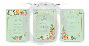 Floral Wedding Invitation, thank you, rsvp, Save the Date, Bridal Shower, marriage day, cards template set, watercolor