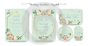 Floral Wedding Invitation, thank you, rsvp, Save the Date, Bridal Shower, marriage day, cards template set, watercolor