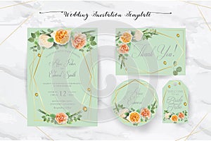 Floral Wedding Invitation, thank you, rsvp, Save the Date, Bridal Shower, marriage day, cards template set, watercolor