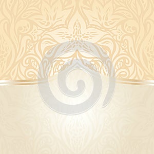 Floral wedding invitation wallpaper design in ecru & gold