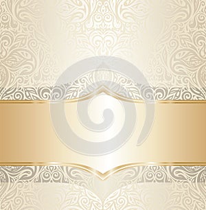 Floral wedding invitation wallpaper trend design in ecru & gold