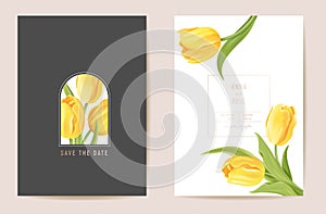 Floral wedding modern tulip vector Invitation. Flower Save the Date set. minimal spring card