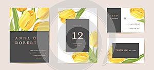 Floral wedding modern tulip vector Invitation. Flower Save the Date set. minimal spring card