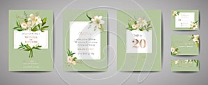 Floral wedding set of cards invitation, rsvp, thank you, reception, save the date, template design, trendy cover, graphic poster