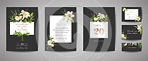 Floral wedding set of cards invitation, rsvp, thank you, reception, save the date, template design, trendy cover, graphic poster