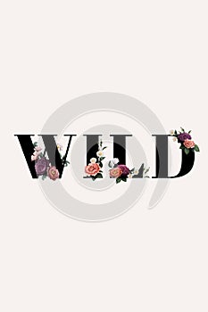 Floral wild word typography on a beige banner