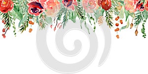 Floral winter seamless border illustration. Christmas Decoration Print Design Template