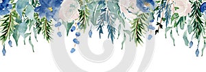 Floral winter seamless border illustration. Christmas Decoration Print Design Template