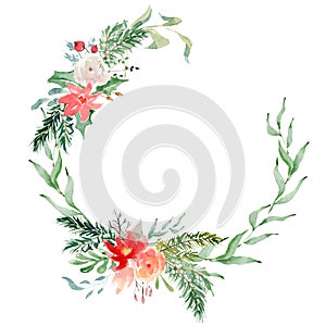 Floral winter wreath illustration. Christmas Decoration Print Design Template