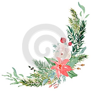 Floral winter wreath illustration. Christmas Decoration Print Design Template