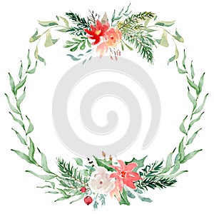 Floral winter wreath illustration. Christmas Decoration Print Design Template