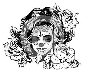 Floral woman Skull vector illustration design art