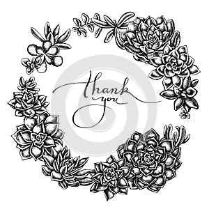 Floral Wreath of black and white succulent echeveria, succulent echeveria, succulent