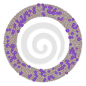 Floral wreath and circle frame, made of numerous white and purple flowers