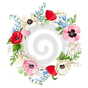 Floral wreath with colorful flowers. Vector illustration. photo
