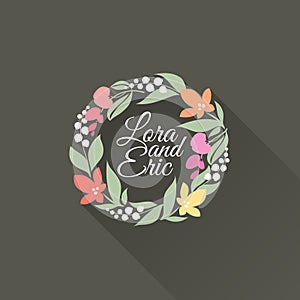 Floral wreath. Flat vector design with long shadow