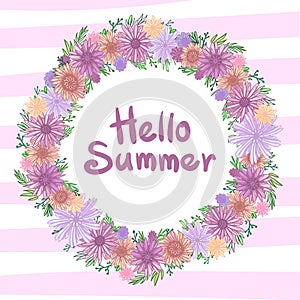 Floral wreath flowers pattern hello summer