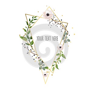 Floral wreath with green eucalyptus leaves. Frame border with copy space.