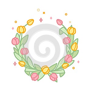 Floral wreath of tulips, empty frame, semicircle.