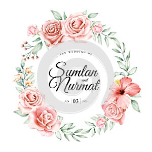 Floral wreath wedding card design