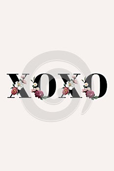 Floral xoxo word typography on a beige banner photo
