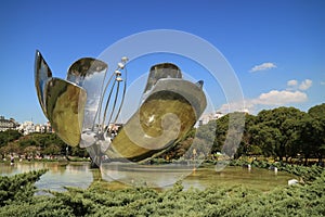Floralis Generica, a flower sculpture in the Plaza de las Naciones Unidas, Buenos Aires, Argentina photo
