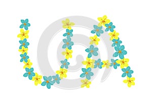 Florals logo of Ukraine. Flowers letters UA in yellow and blue colors, vector eps 10