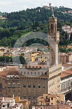 Florence - Aerial view of Palazzo Vecchio from Giotto's Bell Tow