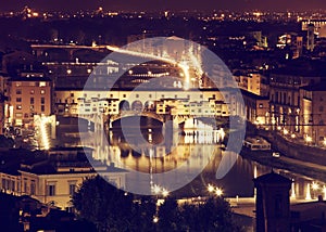 Florence, Arno River and Ponte Vecchio by night.