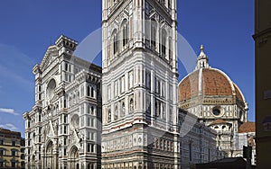 Florence cathedral facade detail and Brunelleschi`s dome