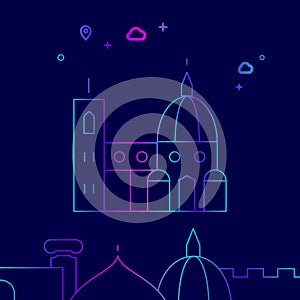 Florence Cathedral, Italy Vector Line Icon, Illustration on a Dark Blue Background. Related Bottom Border