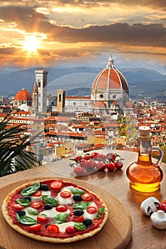 Florence cathedral with pizza in Italy