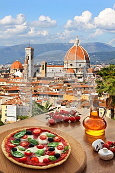 Florence cathedral with pizza in Italy