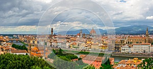 Florence, Cathedral of Santa Maria del Fiore, river and bridges, Italy