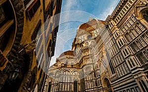 Florence Cathedral - Santa Maria del Fiore at Sunset with Golden Light in Florence, Italy