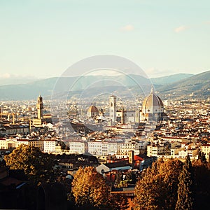 Florence Cathedral vintage effect. City view and Firenze Duomo.