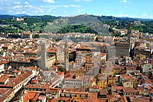 Florence city aerial view with old buildings , Italy