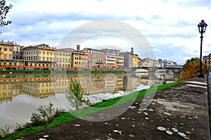 Florence city with the Arno river and buildings , Italy