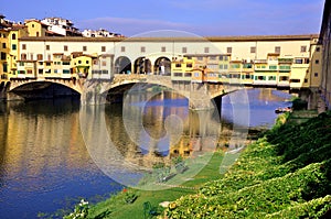 Florence city center with the famous bridge Ponte Vecchio , Italy