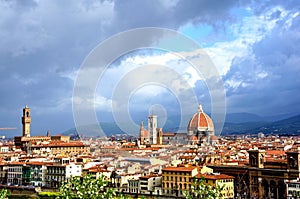 Florence city view with the Dome seen from Piazzale Michelangelo, Italy  photo