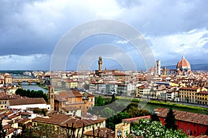 Florence city view , Italy seen from Piazzale Michelangelo with the Dome and Ponte Vecchio  photo