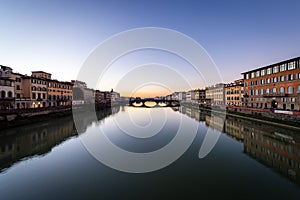 Florence Cityscape with the Arno River and Santa Trinita Bridge - Italy