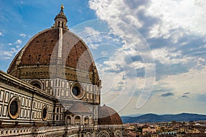 Florence cityscape with the dome of Florence Cathedral Santa Maria del Fiore.