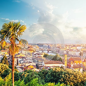 Florence cityscape with famous bridge Ponte Vecchio in Florence, Italy. Firenze landmarks