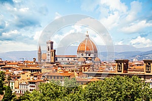 Florence cityscape skyline with Florence Duomo and red roofs. Firenze landmarks, Italy