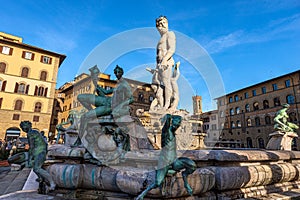 Neptune Fountain in Florence Downtown - Piazza della Signoria Tuscany Italy