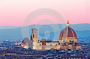 Florence Duomo in the evening pink sunlight