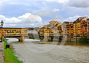 Florence famous bridge on the Arno river , Italy