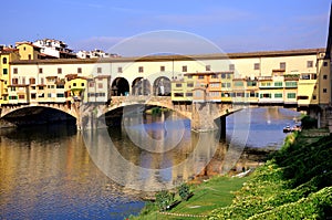 Florence famous Old Bridge over river Arno , Italy